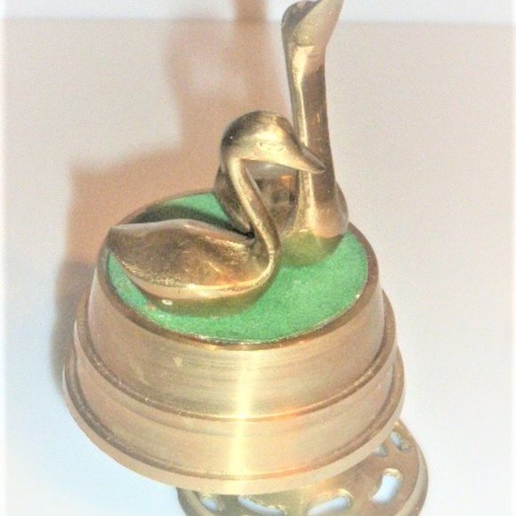 SWAN MUSIC BOX Vintage Brass Swan Wind Up Music Box Vintage Music Box Lake Water - Picture 2 of 9